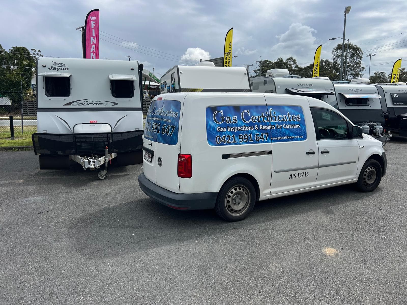 The Gas Certificates mobile service van on site at a caravan dealership in South East Queensland